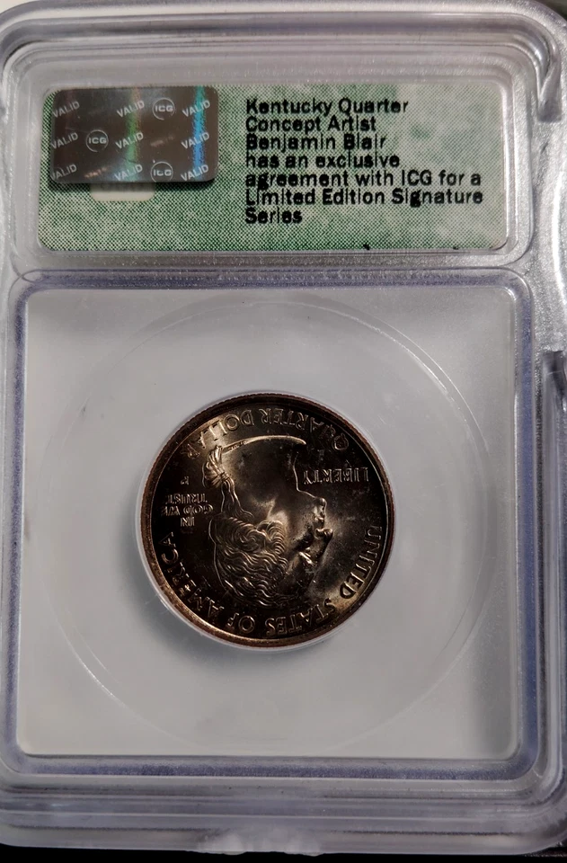 2001-P ICG MS66 KY 25C SIGNATURE SERIES ARTIST: BENJAMIN BLAIR AUTOGRAPH QUARTER - Image 3 of 3