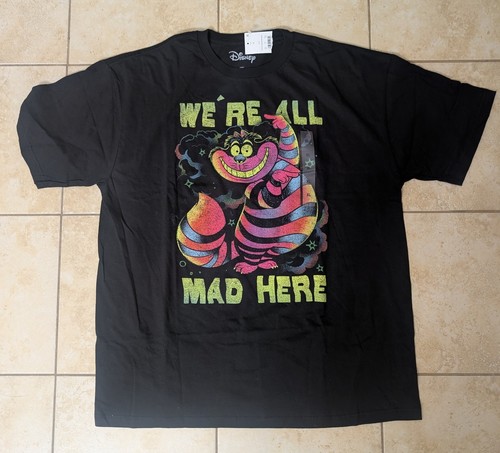 Disney Alice In Wonderland We're All Mad Here Cheshire Cat Black T Shirt, Men XL