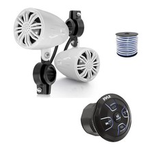 Pyle 4-CH Marine Bluetooth Controller, 2x 2.25" Off-Road Speakers White , Wire