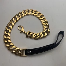 Gold Plated Cuban Link Chain 3 Ft Leash Xtra Large Dog Leather Handle Heavy Duty