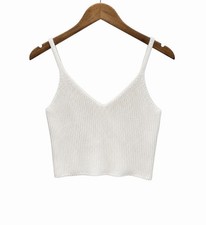 Brandy Melville One Size White Ribbed Knit Crop Tank Top 100 Cotton V-Neck
