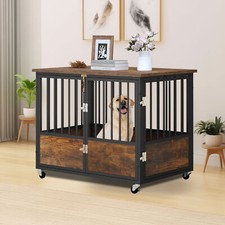 Poruace 38" Dog House Dog Kennel with Double Door For S/M Dog End Side Table