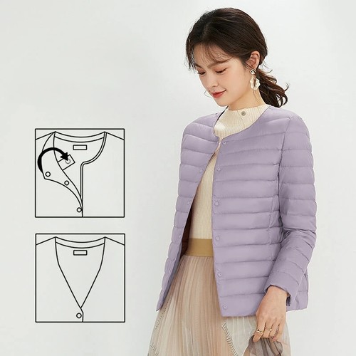 Women Duck Down Jacket O-neck Winter Warm Collarless Ultralight Quilted Puffer - 第 16/38 張圖片