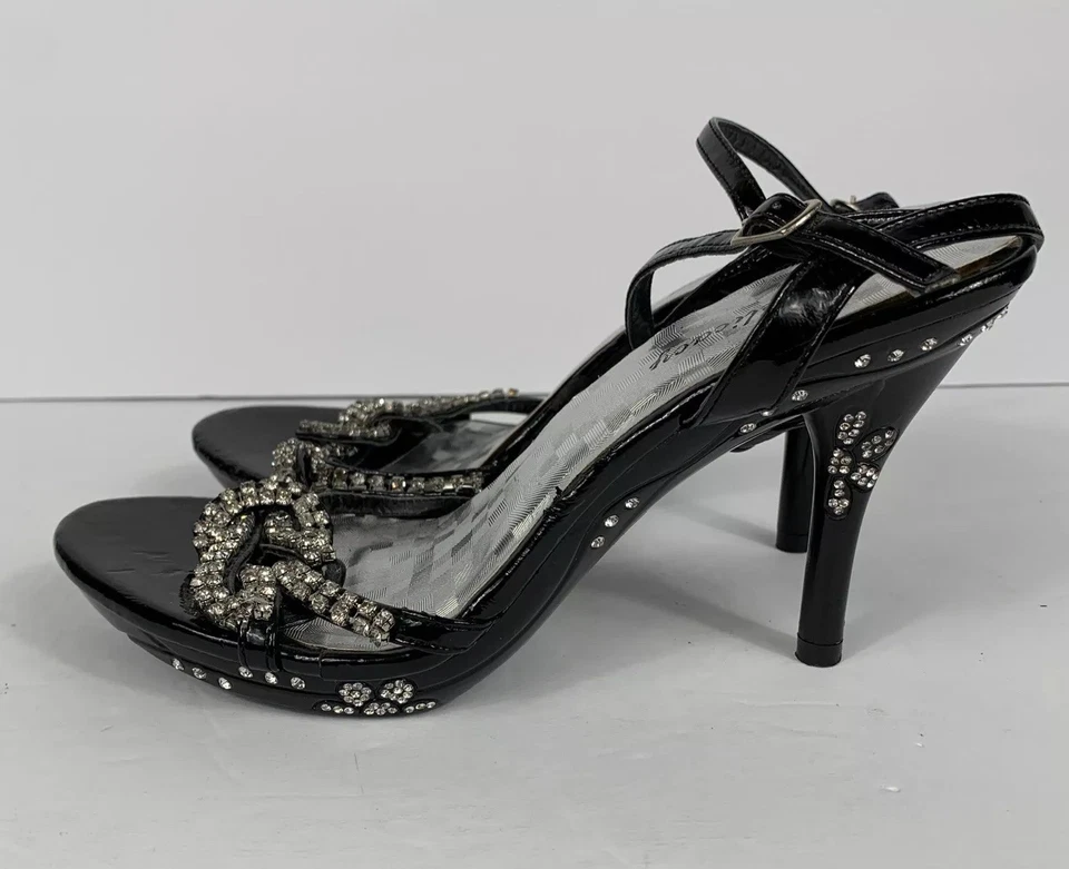 Delicacy Sling Back Heels Women’s 7 Black Rhinestone Infinity Formal Y2K Style - Image 4 of 4