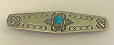Vintage Navajo Stamped Sterling Silver Turquoise Barrette Hair Clip 3" AB    