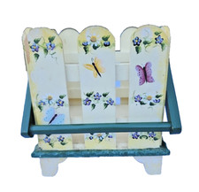 Vintage 2001 Kathy Hatch Flower & Butterflies Handpainted Wood 7" Planter *READ*
