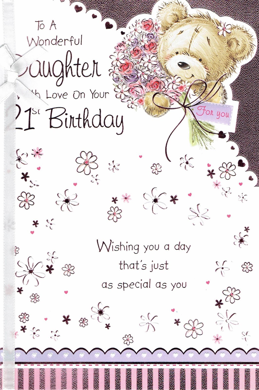 DAUGHTER 21st BIRTHDAY CARD Age 21 Quality Card Bear with Flowers Design