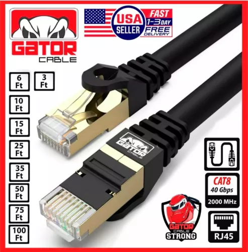 Cat 8 Ethernet Cable 40Gbps RJ45 LAN Patch Cord Gold Plated High Speed Lot