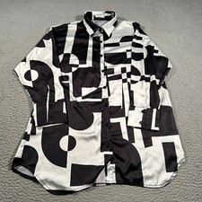 Peppermayo Mini Shirt Dress Women 4 Black/White Geometric Abstract Button Up