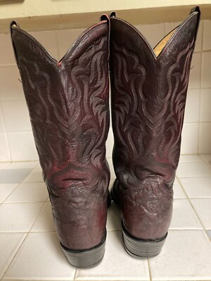 TONY LAMA WESTERN COWBOY BURGUNDY BULL HIDE APACHE VINTAGE BOOTS 10 EE