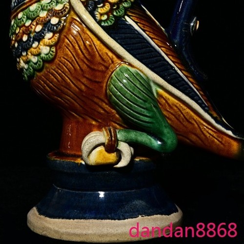 2024 Paire de statues 9" anciennes porcelaine de Chine tangsancai perroquet vin théière flagon crock