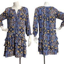 Loft Blue Yellow Floral Ruffle Drop Waist Dress Womens Size XS Layer Cottagecore