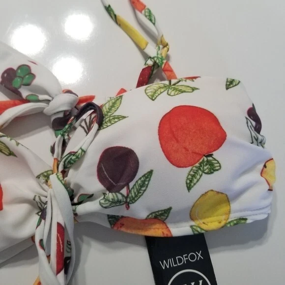 WILDFOX Fruit Punch Cuerda Cintura Alta Con Cordones Parte Inferior de Bikini Bandeau Top Grande Nuevo con Etiquetas Foto 3 de 4