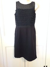 Ann Taylor LOFT Sleeveless Dress Black w/Sheer Polka Dot Ruffles Size 2P