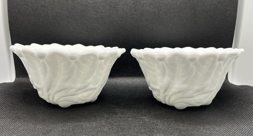 Vintage Indiana Glass Milk Glass Candlestick Holders: Wild Rose Cabbage Leaf, 1960s Pair