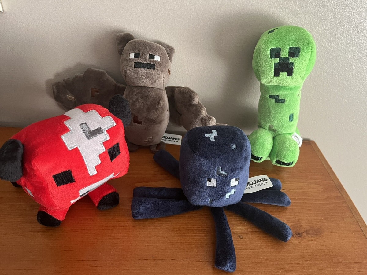Mojang Minecraft Plush Lot Brown Bat, Creeper, Squid Octopus - Main Image