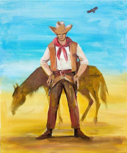 Original Acrylic Painting Western Cowboy Painting Cowboy with Horse Wall Art - Picture 2 of 5