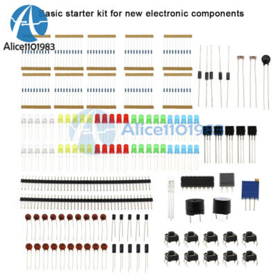 Basic Starter Kit 830 Hole LED Buzzer Capacitor Resistor Electronic Components #
