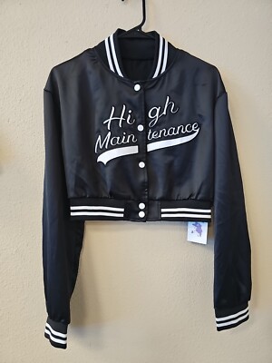 FLY & FLAWLESS '' HIGH MAINTENANCE '' BLACK CROPPED JACKET NWT MEDIUM  POLYESTER 