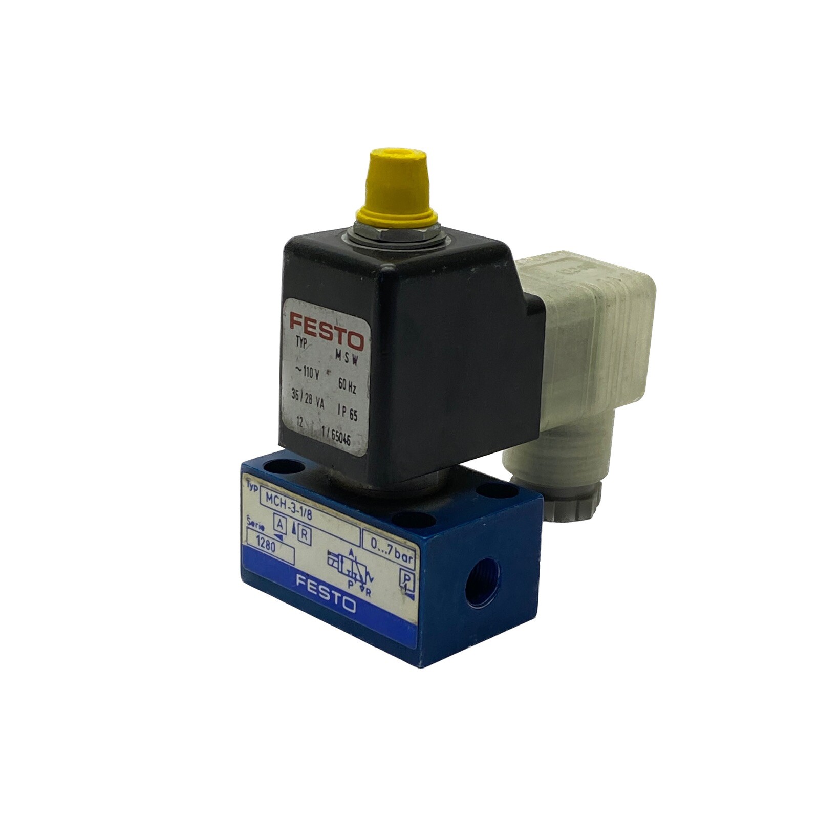 Festo 1/8” NPT 0-7 Bar 3/2-Way Air Solenoid Valve MCH-3-1/8 w/ Coil TYP MSW