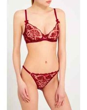 Agent Provocateur Sparkle Floral Wine Red Lace Brief AP2 Small BNWT