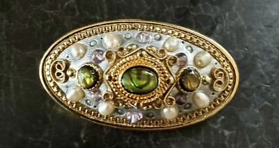 VTG MICHAL GOLAN OVAL cabochon gold silver tone  BROOCH PENDANT