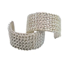 5 Row Chain Wrap Cuff Bracelet Silver Plated 1.5" Wide Boho Fashion Jewelry