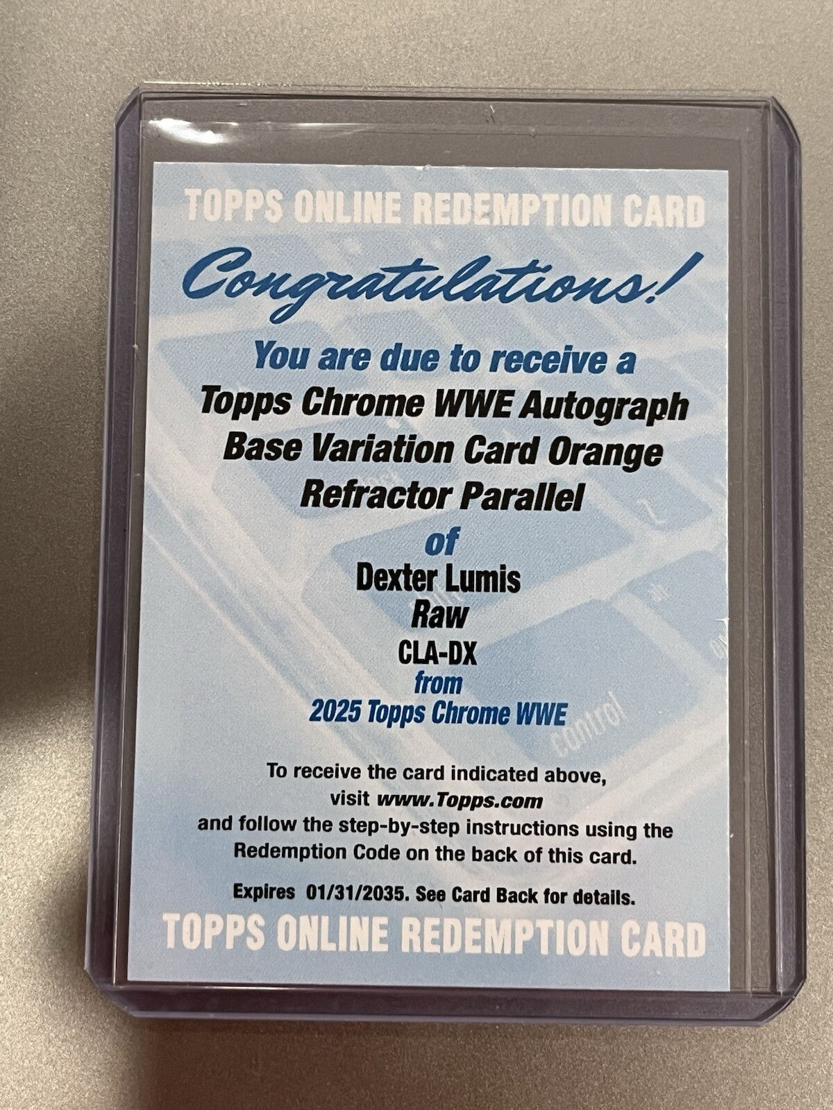 Dexter Lumis 2025 Topps Chrome WWE Orange Variation Auto #/25 SSP Redemption