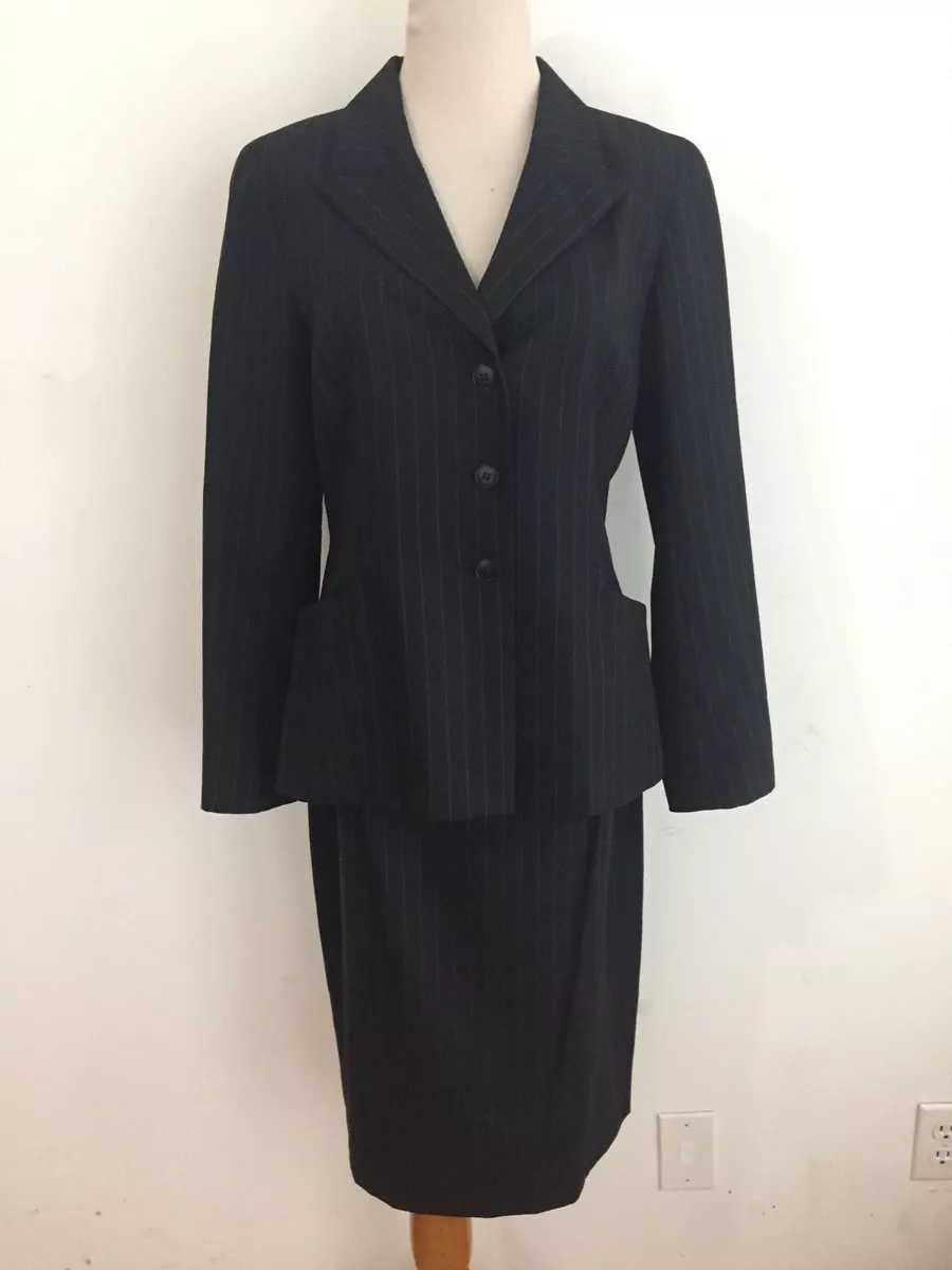 agnes b. PARIS Skirt Suit Black Pinstripe Wool Blend Jacket Size 2 Skirt Size 42 eBay