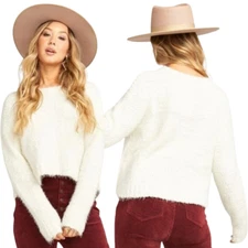 Show Me Your Mumu Cropped Varsity Sweater Knubby Knit Women's Small Cream NWOT