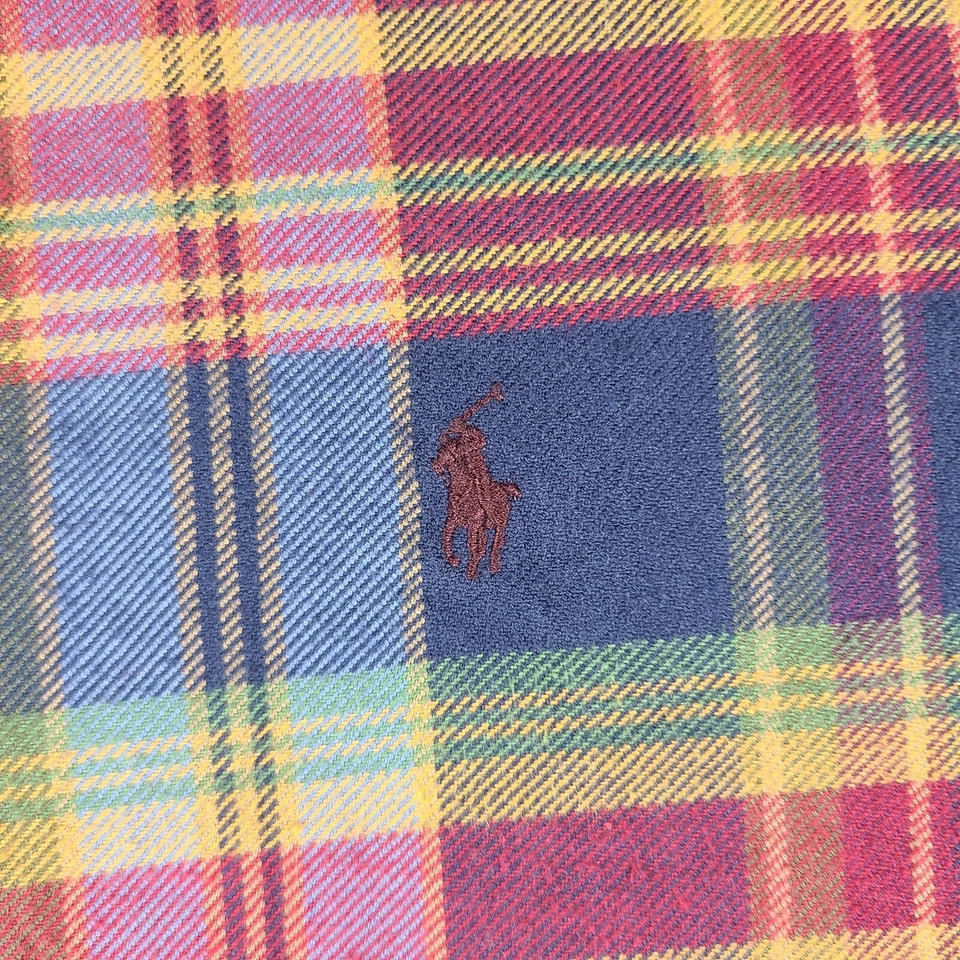 Camisa Polo Ralph Lauren Franela Hombres XL Azul Verde Rojo Amarillo A Cuadros Abotonada De Colección Foto 4 de 4