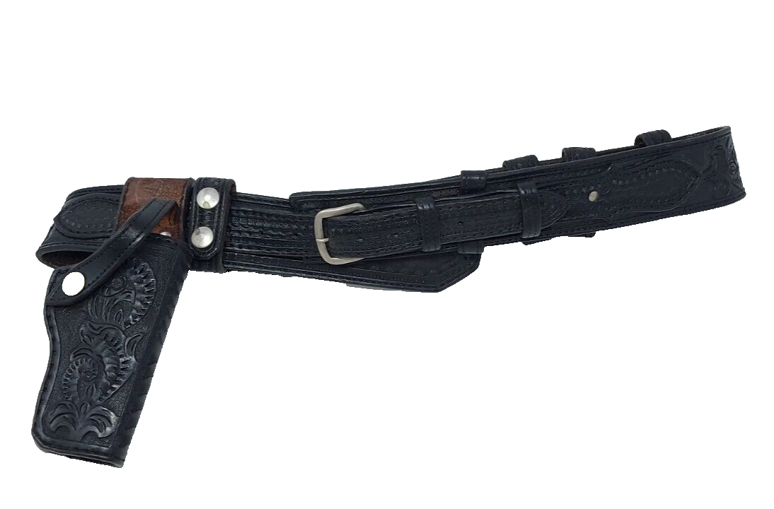 Vintage Black Leather Western Cowboy Style Belt Pistol