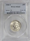 1946-S 25C PCGS MS65 Washington Silver Quarter Dollar Coin