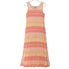 J Jill Maxi Tank Dress Womens S Stretchy Beach Coastal Stripe Slit Orange Yellow