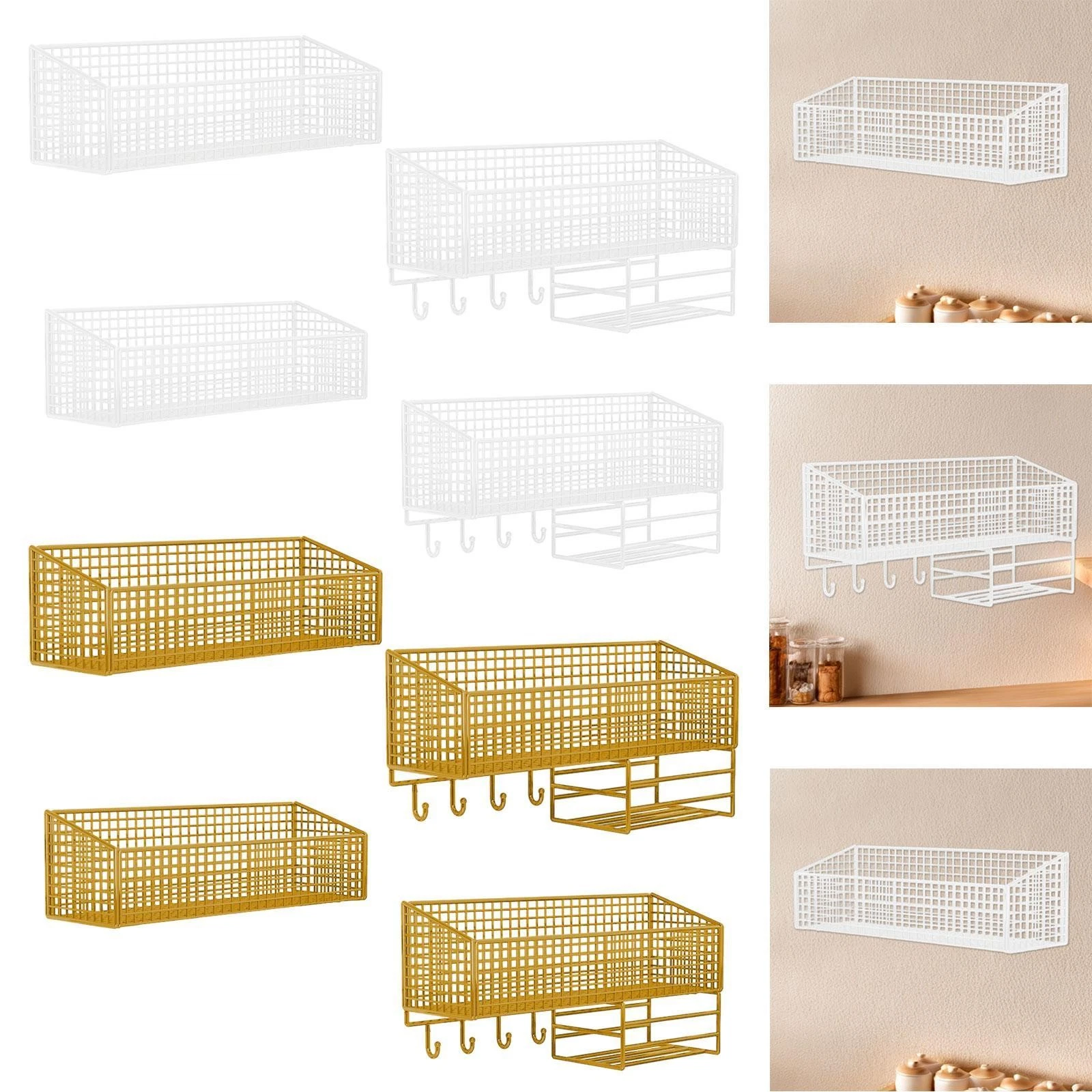 Wall Mount Wire Basket Sturdy Seasoning Shelf Kitchen Storage Pantry Organizer