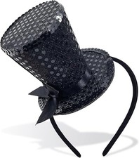 Mini Top Hat Headband, Black Sequin Tea Party Fascinator Headpiece for Women ...