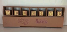 Sexton Home Interiors & Gifts Welcome Wood Blocks w/Shelf and Box Made U.S.A
