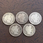 Lot of 5 Barber Dimes 1906-D, 1907-D, 1908-D, 1911-D, 1914-D Silver Denver (025)