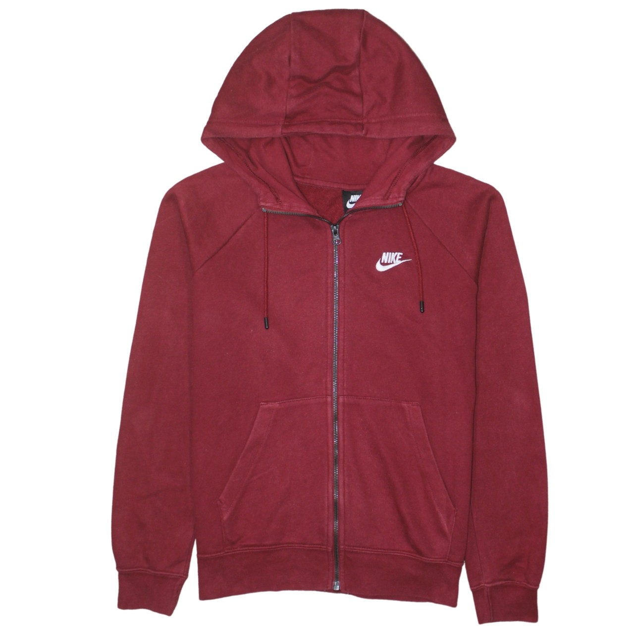 Nike Mens Hoodie Burgundy Red Full Zip Fleece Embroidered Logo Pocket S