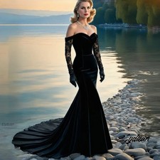 Gothic Black Wedding Dresses Off Shoulder Long Sleeves Lace Applique Bridal Gown
