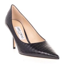 Jimmy Choo Black Lizard Embossed Leather Pointed Toe Pumps Size 38 US 8-8.5