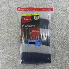 Hanes Shirts Mens Extra Large 46/48 Black Gray Blue Short Sleeve Tagless 6 Pack