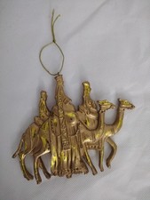 Nativity Three Wise Men Magi on Camels Gold Tone Christmas Tree Hanging Ornament