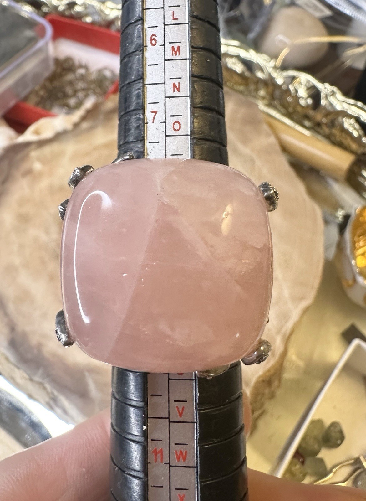 Large Statement Square Rose Quartz Marcasite 925 … - image 12