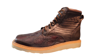 Chocolate Brown Smooth Ostrich Patchwork Lace Up Boots Square Toe Texas Country
