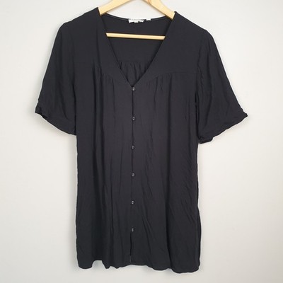 Fat Face Bluse Damen UK 10 schwarz weich fallend vielseitig schick lässig minimalistisch