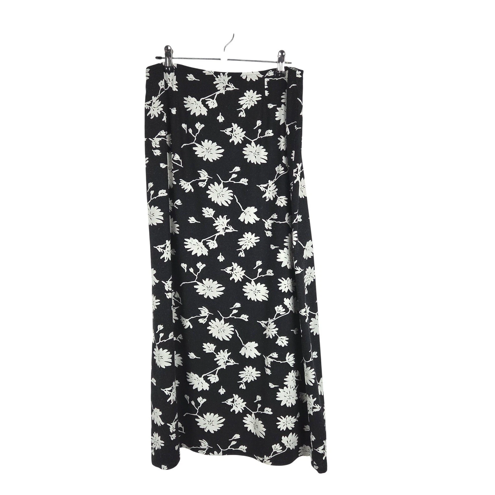 Vtg Talbots Floral Maxi Skirt Black White Linen Blend 6P Side Slit Bold Classic