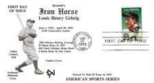 Lou Gehrig-The Iron Horse of Baseball #2417 FDC Ashley Cachet M5192