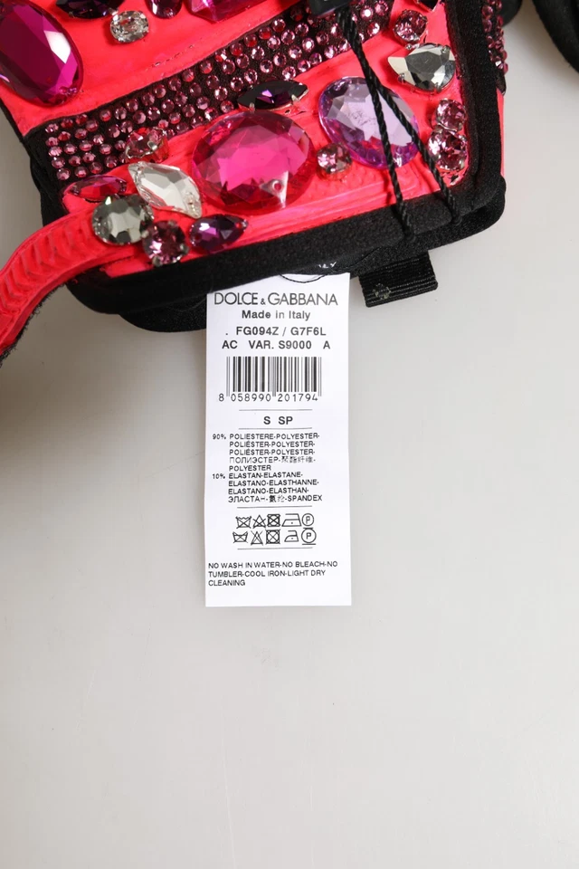 Guantes DOLCE & GABBANA Negro Rosa Cristal Longitud Muñeca Mitón 7/S PVP 2630usd Foto 3 de 4