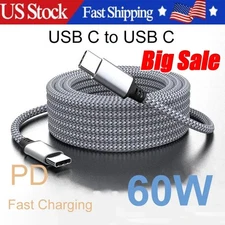 60W USB C to C Cable Fast Charge PD Nylon Cord 3/6/10FT for iPhone 17 15 Samsung